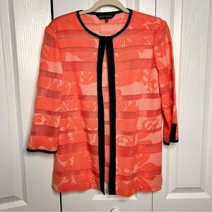 Ming Wang Women’s Pink Black‎ Knit Open Front 3/4 Sleeve Acrylic Cardigan S